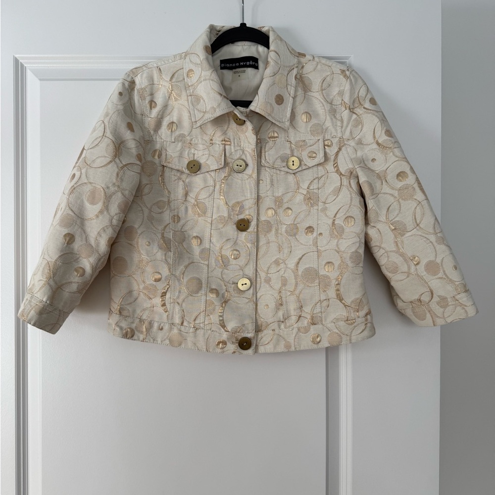 Women's Cream Jean Jacket with Gold Accents